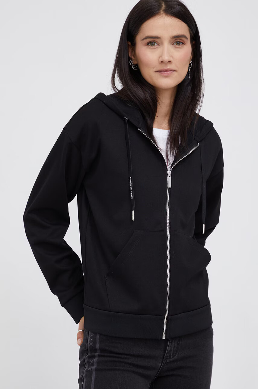 Armani Exchange Суичър дамски в черно с изчистен дизайн - Pepit.bg