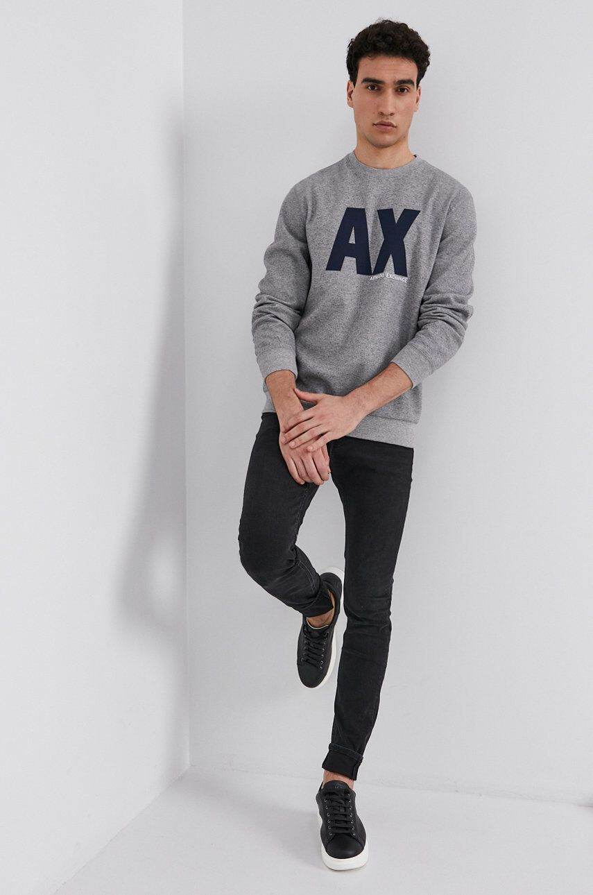 Armani Exchange Суичър мъжки в сиво с принт - Pepit.bg