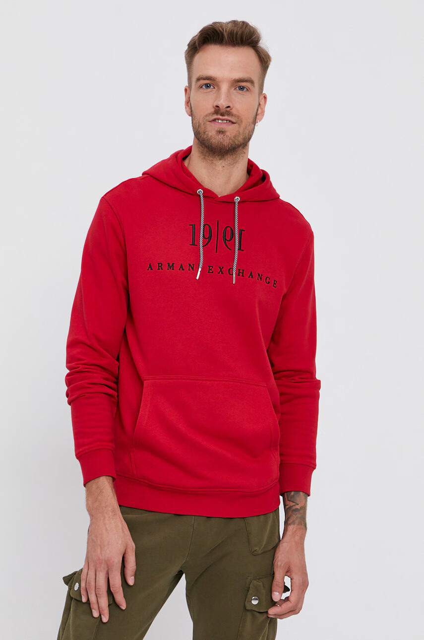 Armani Exchange Суичър мъжки в червено с апликация - Pepit.bg