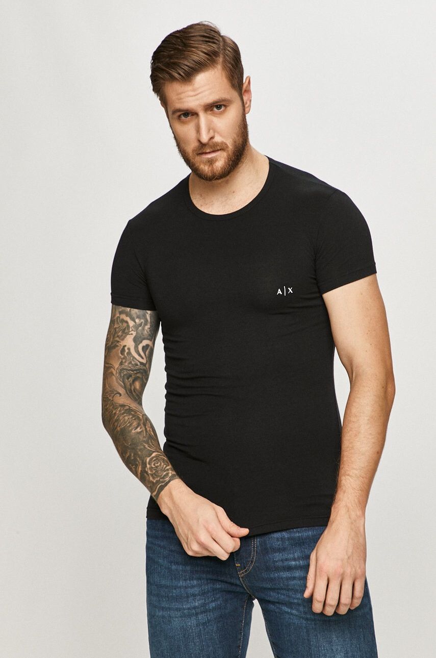 Armani Exchange Тениска (2 броя) в черно с изчистен дизайн - Pepit.bg