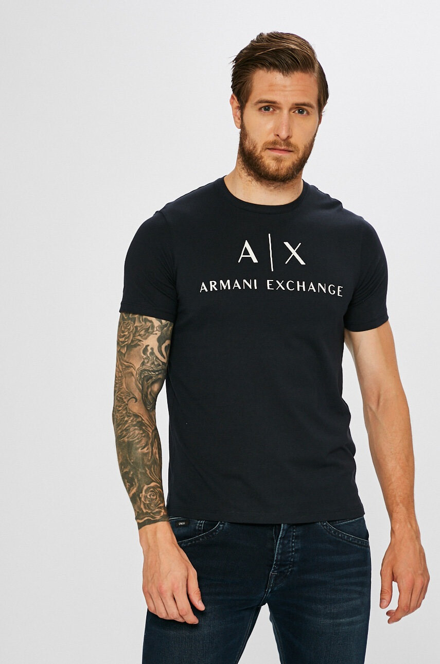 Armani Exchange Тениска в тъмносиньо с принт - Pepit.bg