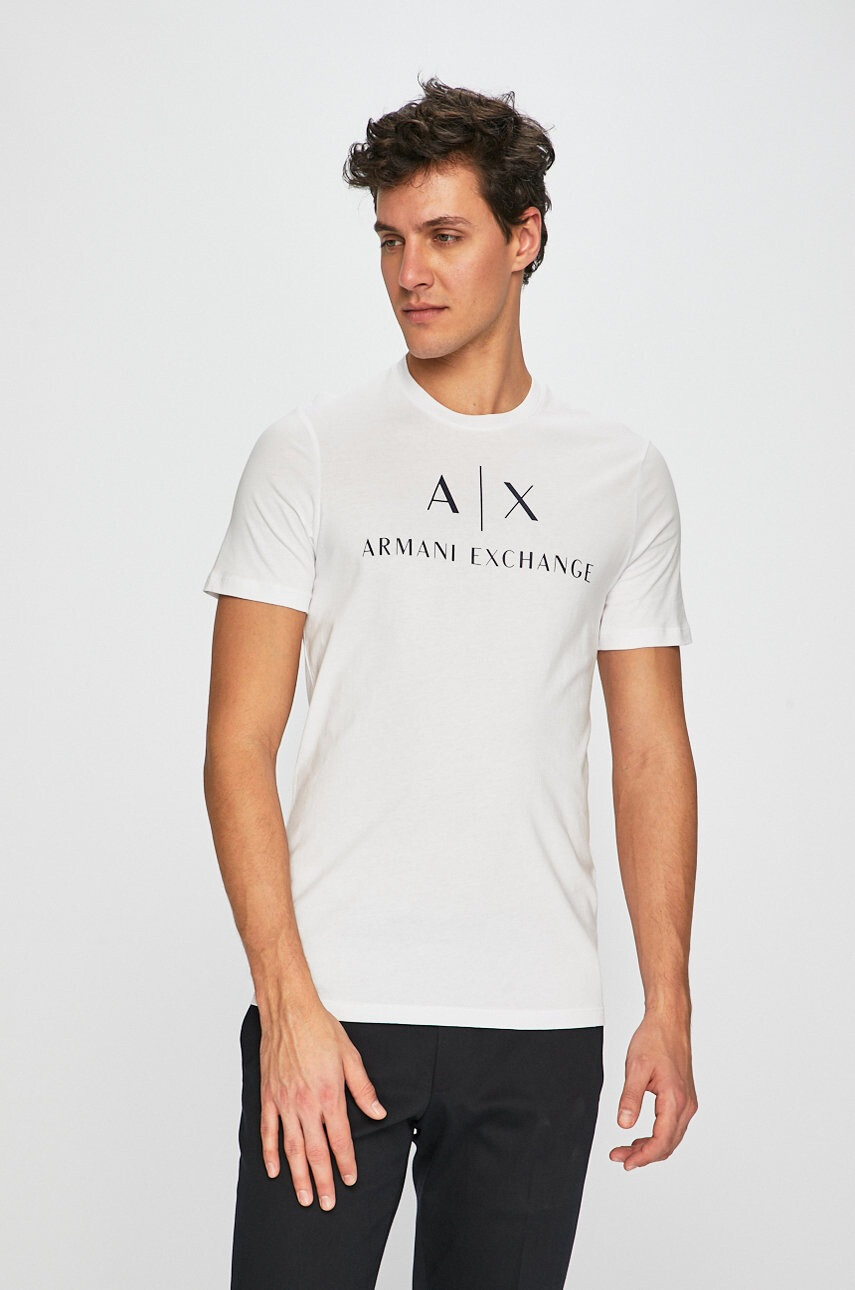 Armani Exchange Тениска в бяло с принт - Pepit.bg