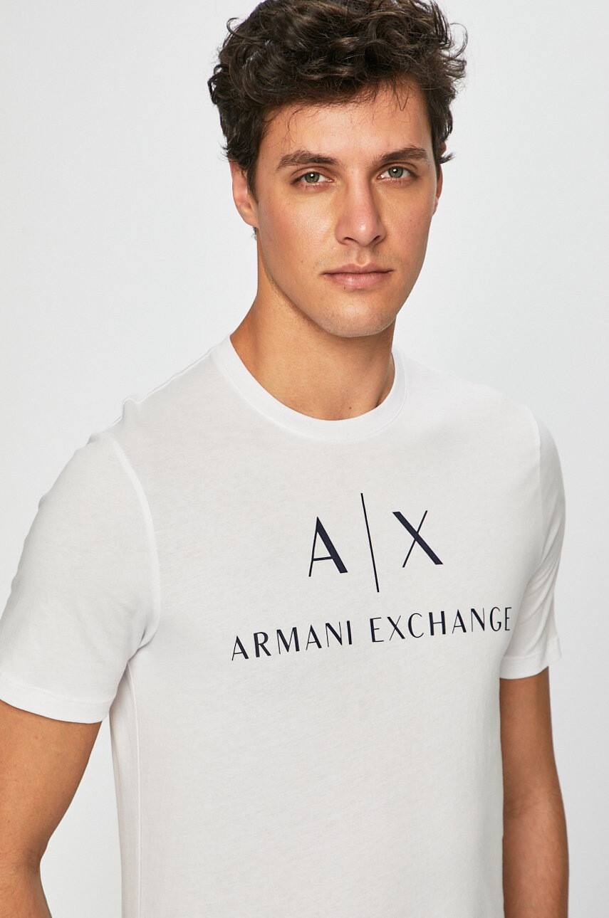 Armani Exchange Тениска в бяло с принт - Pepit.bg