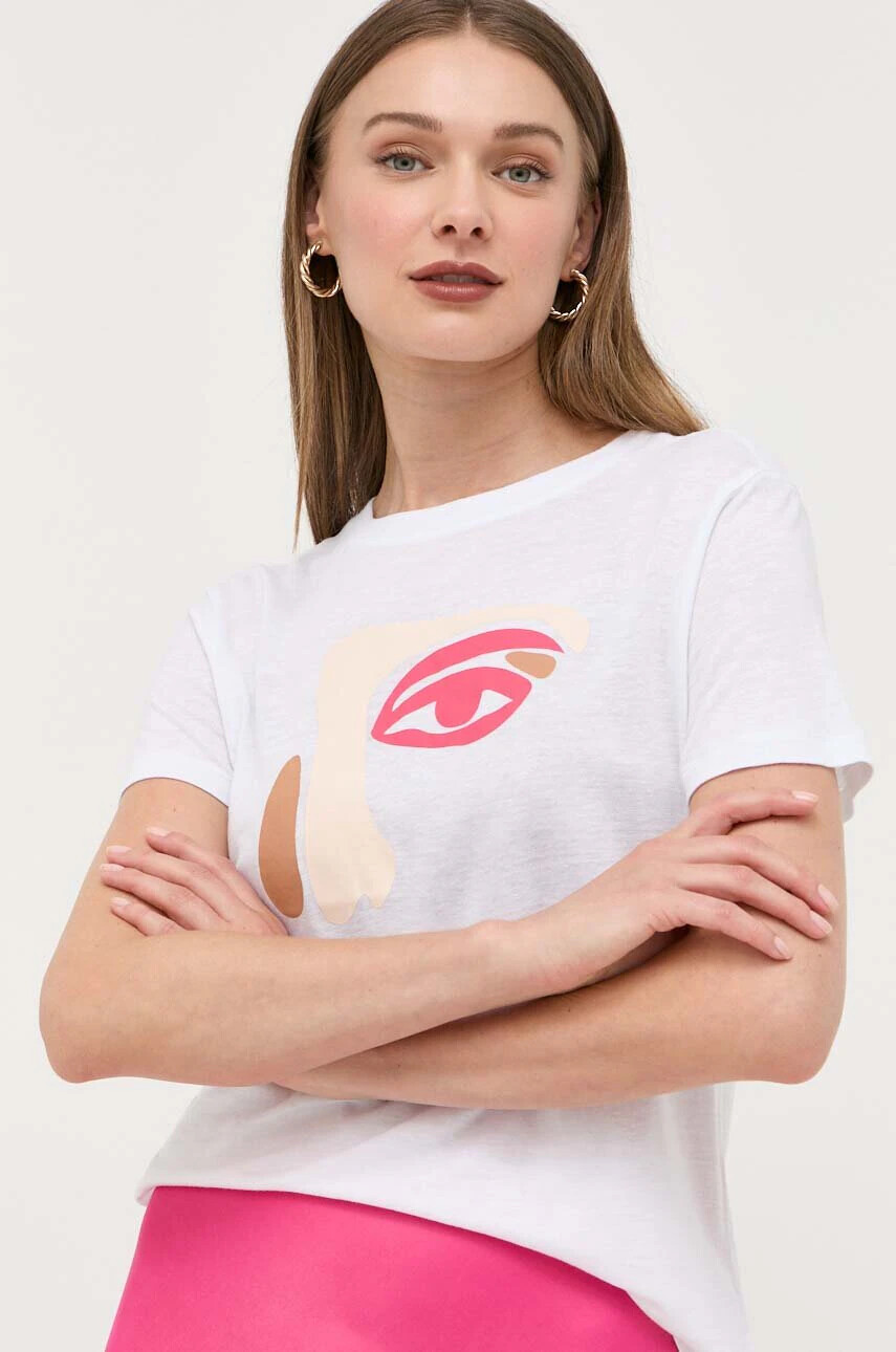 Armani Exchange Тениска с лен в бяло - Pepit.bg