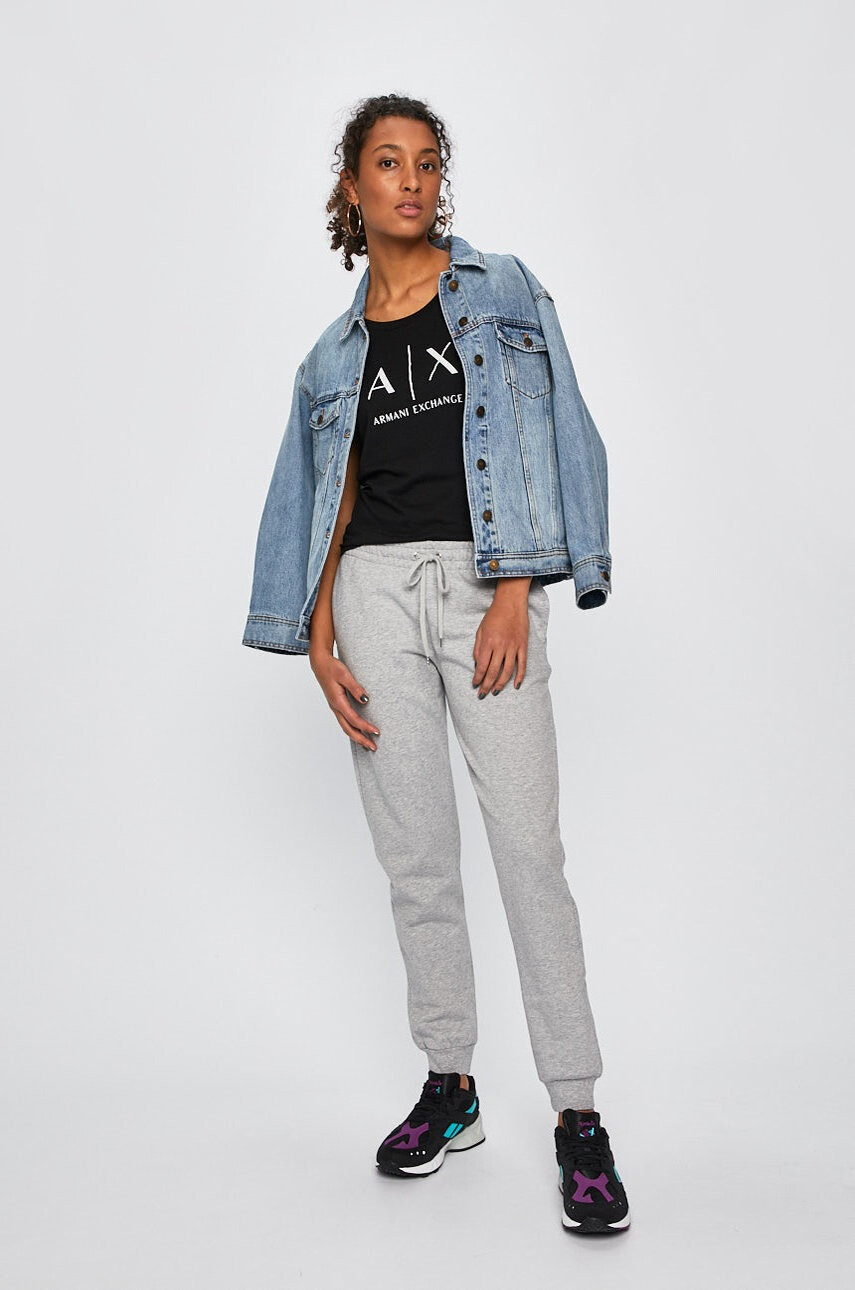Armani Exchange Памучна тениска в черно - Pepit.bg