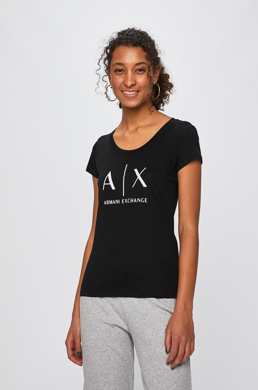 Armani Exchange Памучна тениска в черно - Pepit.bg