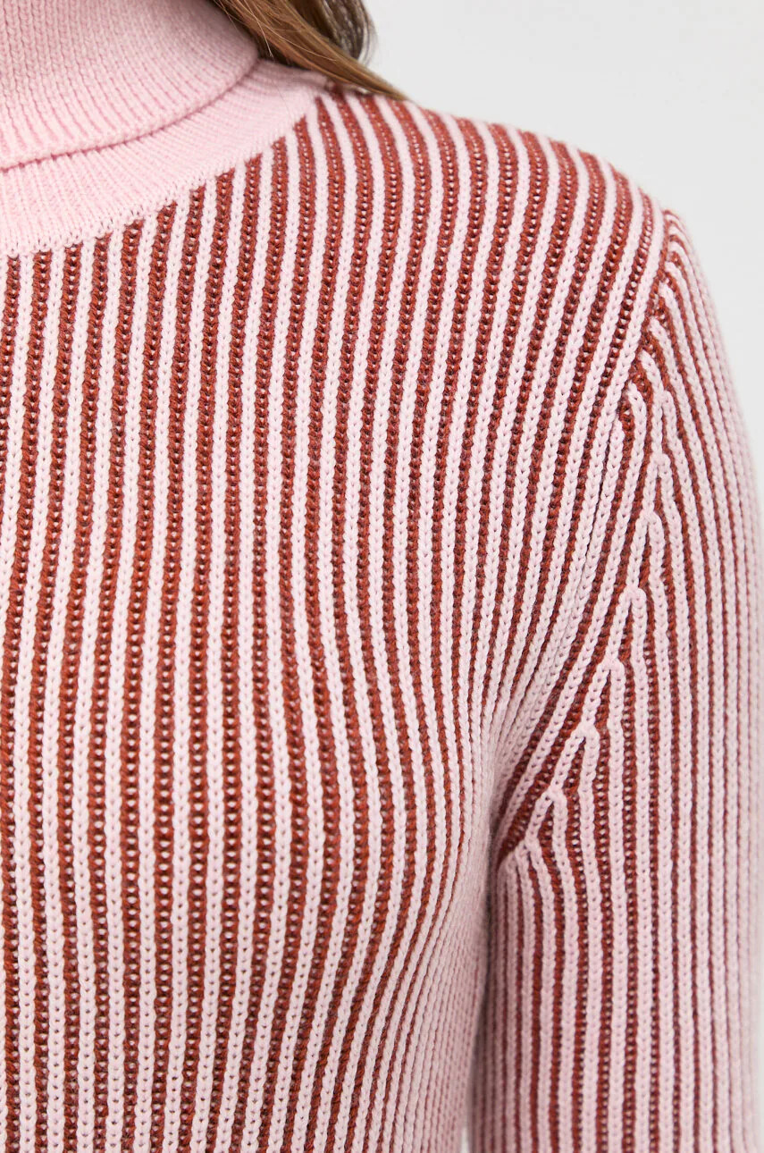 Beatrice B Вълнен пуловер дамски в розово с поло - Pepit.bg