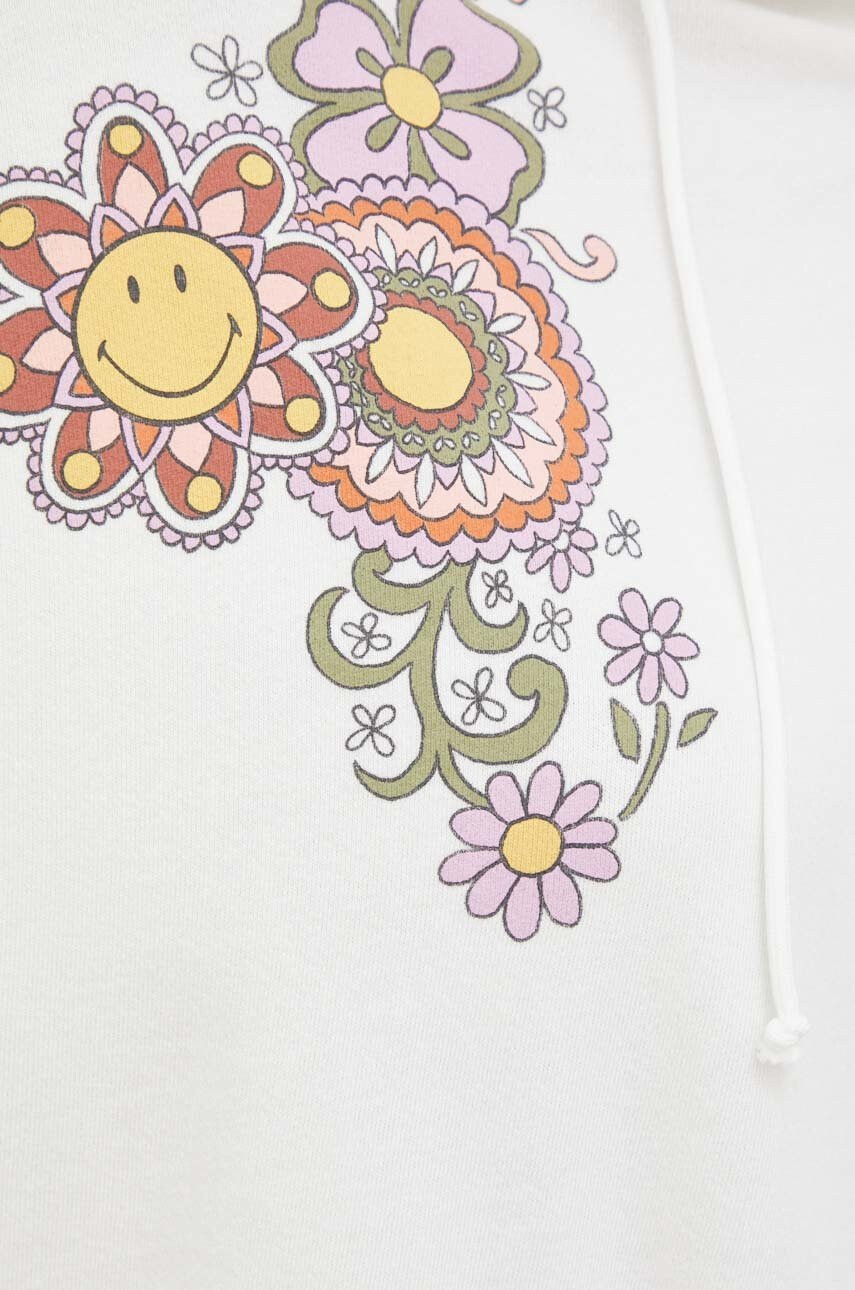 Billabong Памучен суичър X SMILEY в бяло с качулка с принт - Pepit.bg