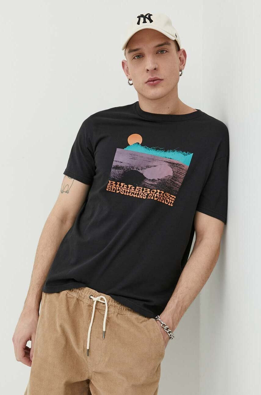 Billabong Памучна тениска в черно с принт - Pepit.bg