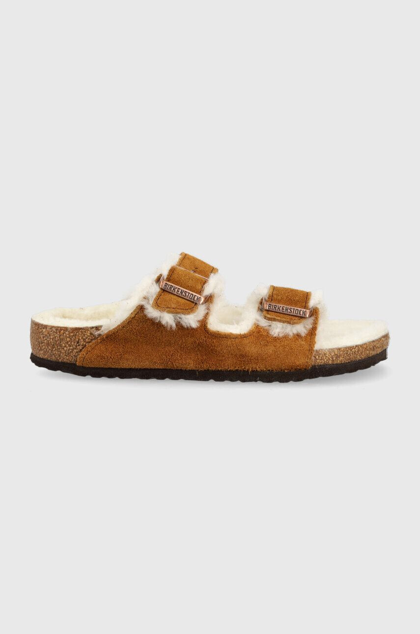 Birkenstock Детски велурени чехли в кафяво - Pepit.bg