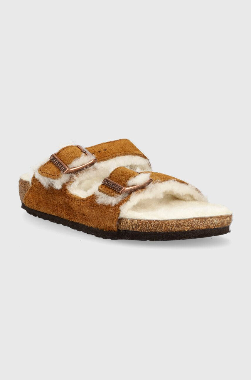 Birkenstock Детски велурени чехли в кафяво - Pepit.bg