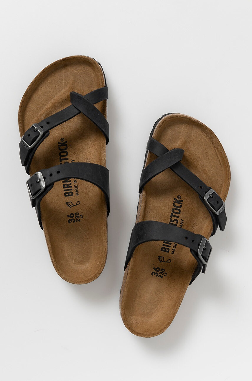 Birkenstock Кожени чехли дамски в черно с равна подметка - Pepit.bg