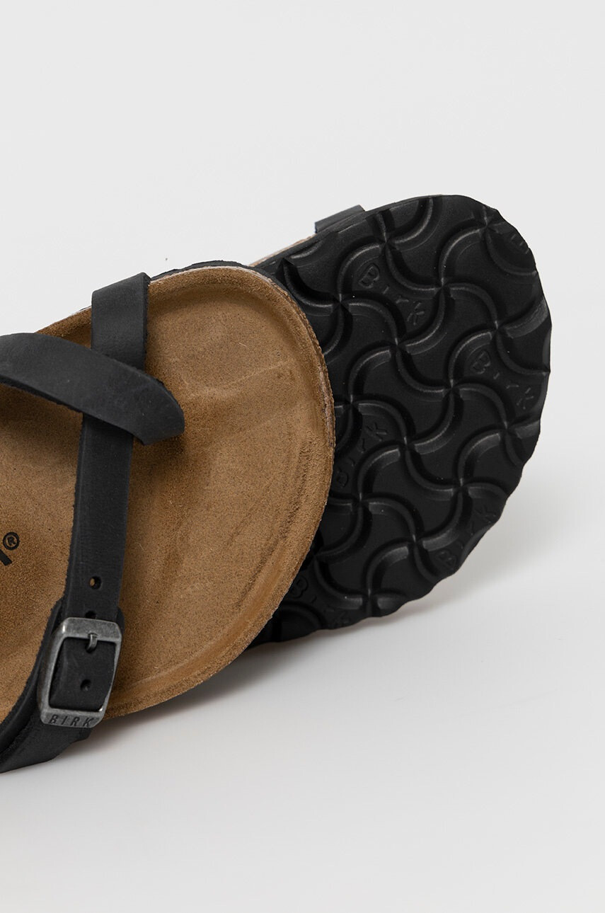 Birkenstock Кожени чехли дамски в черно с равна подметка - Pepit.bg