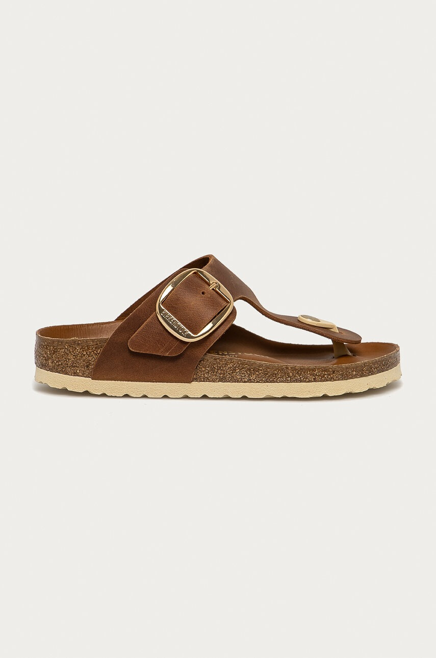 Birkenstock Кожени джапанки дамски в кафяво с равна подметка - Pepit.bg