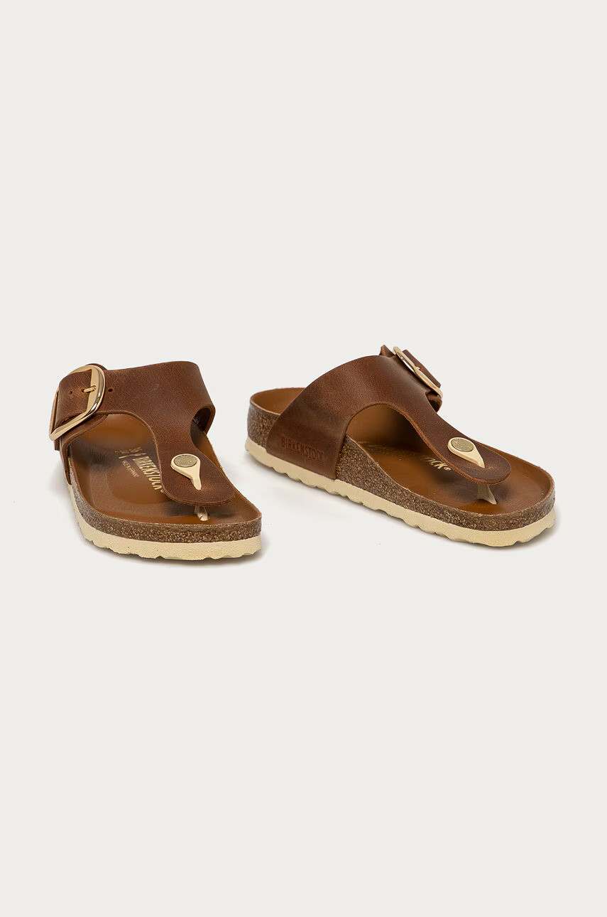 Birkenstock Кожени джапанки дамски в кафяво с равна подметка - Pepit.bg