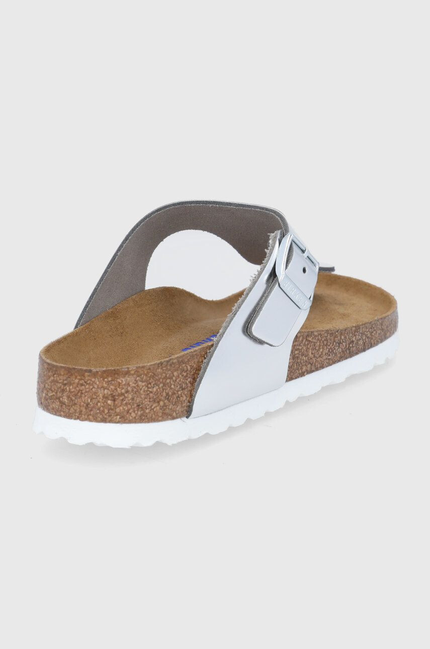 Birkenstock Кожени джапанки Gizeh дамски в сребристо с равна подметка - Pepit.bg