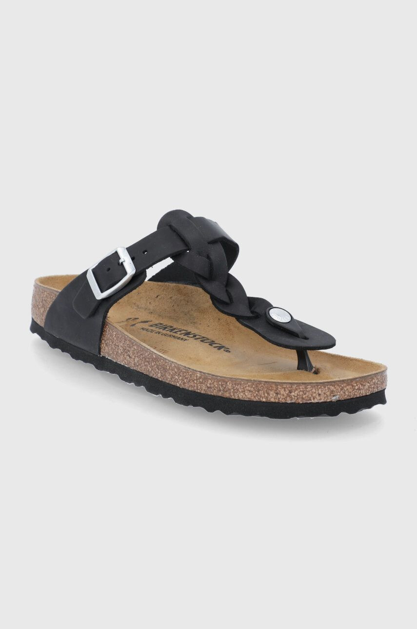 Birkenstock Кожени джапанки Gizeh Braided дамски в черно с равна подметка - Pepit.bg