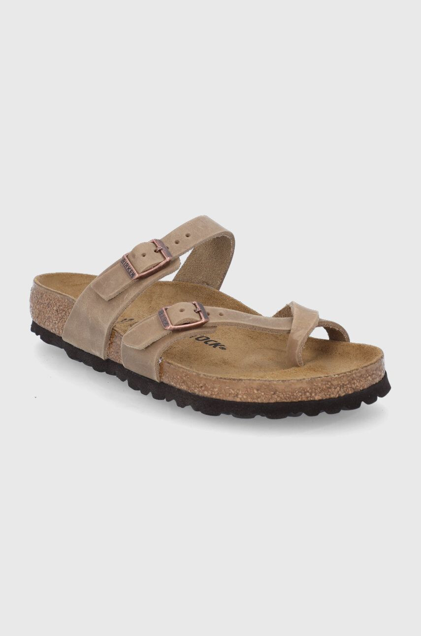 Birkenstock Кожени джапанки Mayari дамски в бежово с равна подметка - Pepit.bg