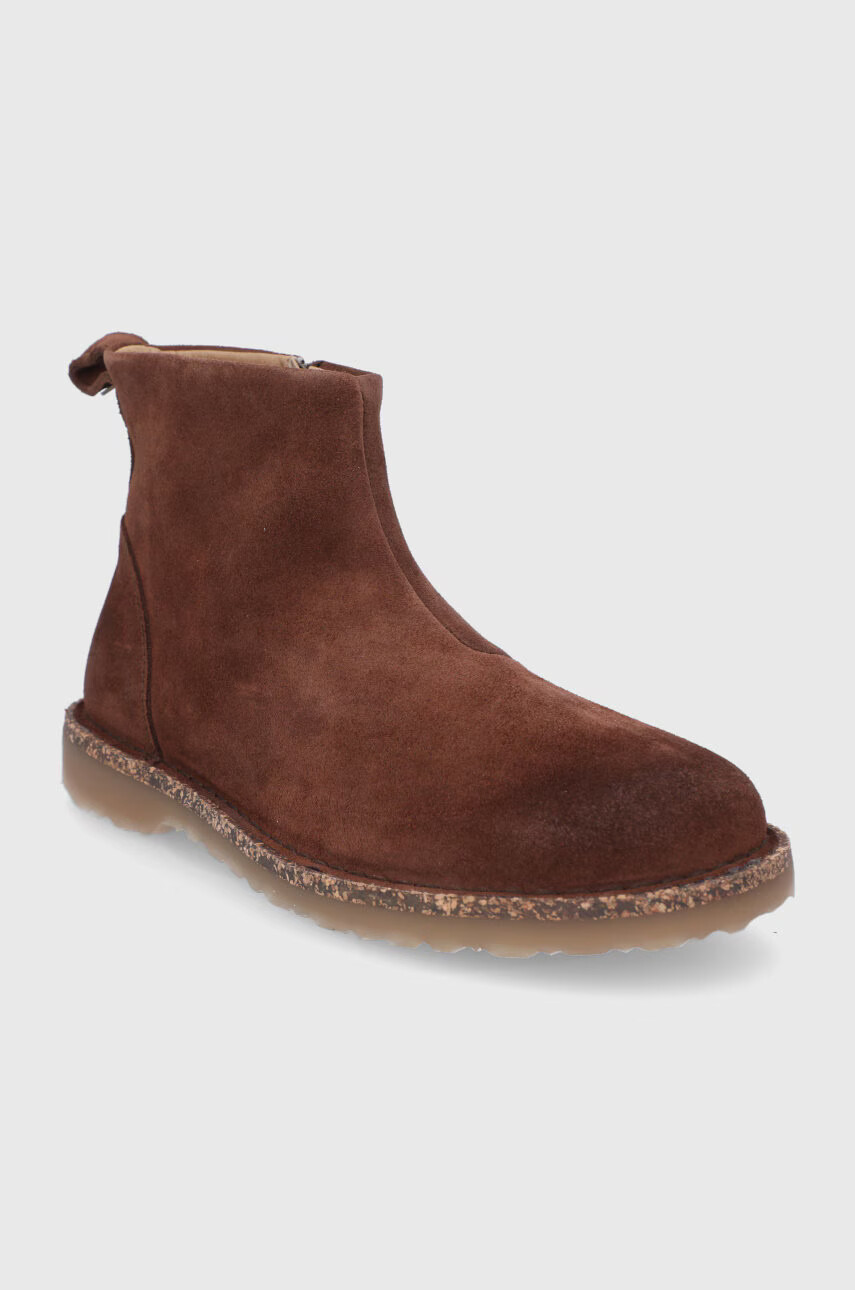 Birkenstock Велурени боти дамски в кафяво с равна подметка - Pepit.bg