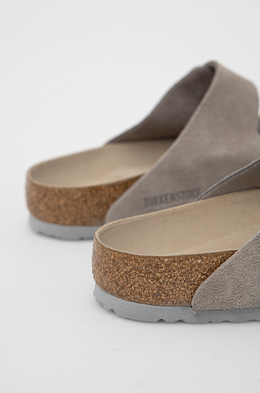 Birkenstock Велурени чехли в сиво - Pepit.bg