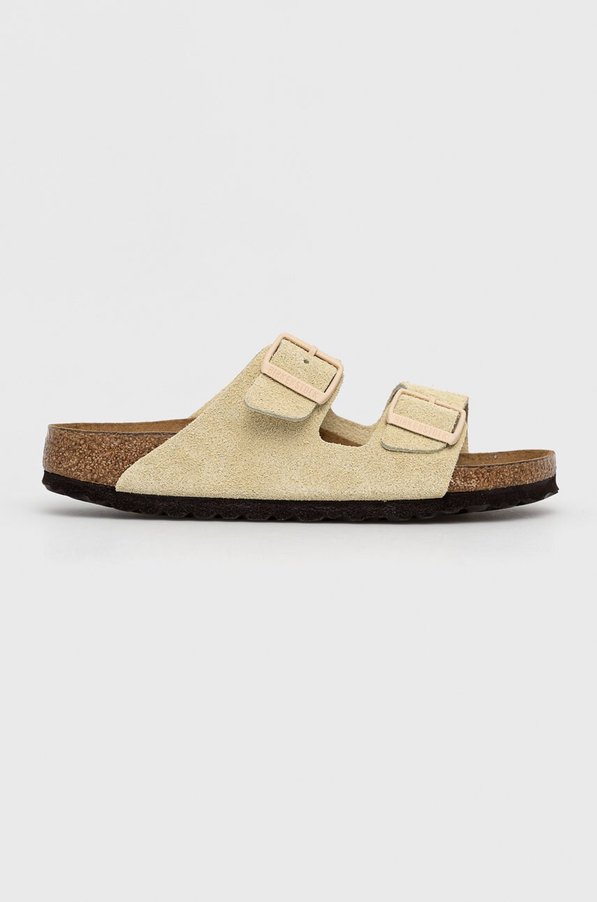 Birkenstock Велурени чехли Arizona дамски в бежово - Pepit.bg
