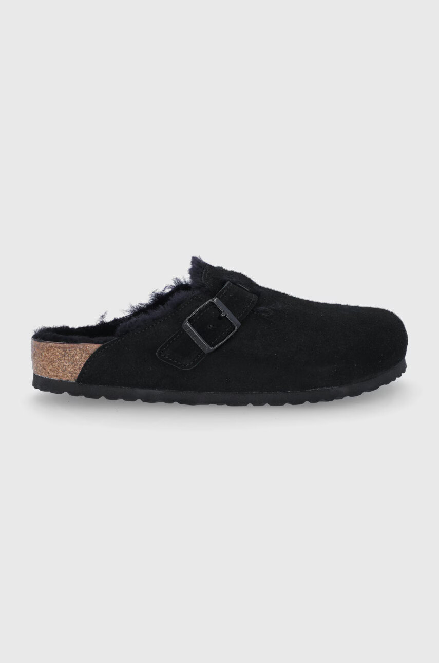 Birkenstock Велурени чехли Boston VL/Fell в черно - Pepit.bg