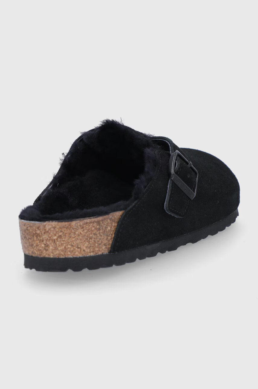 Birkenstock Велурени чехли Boston VL/Fell в черно - Pepit.bg