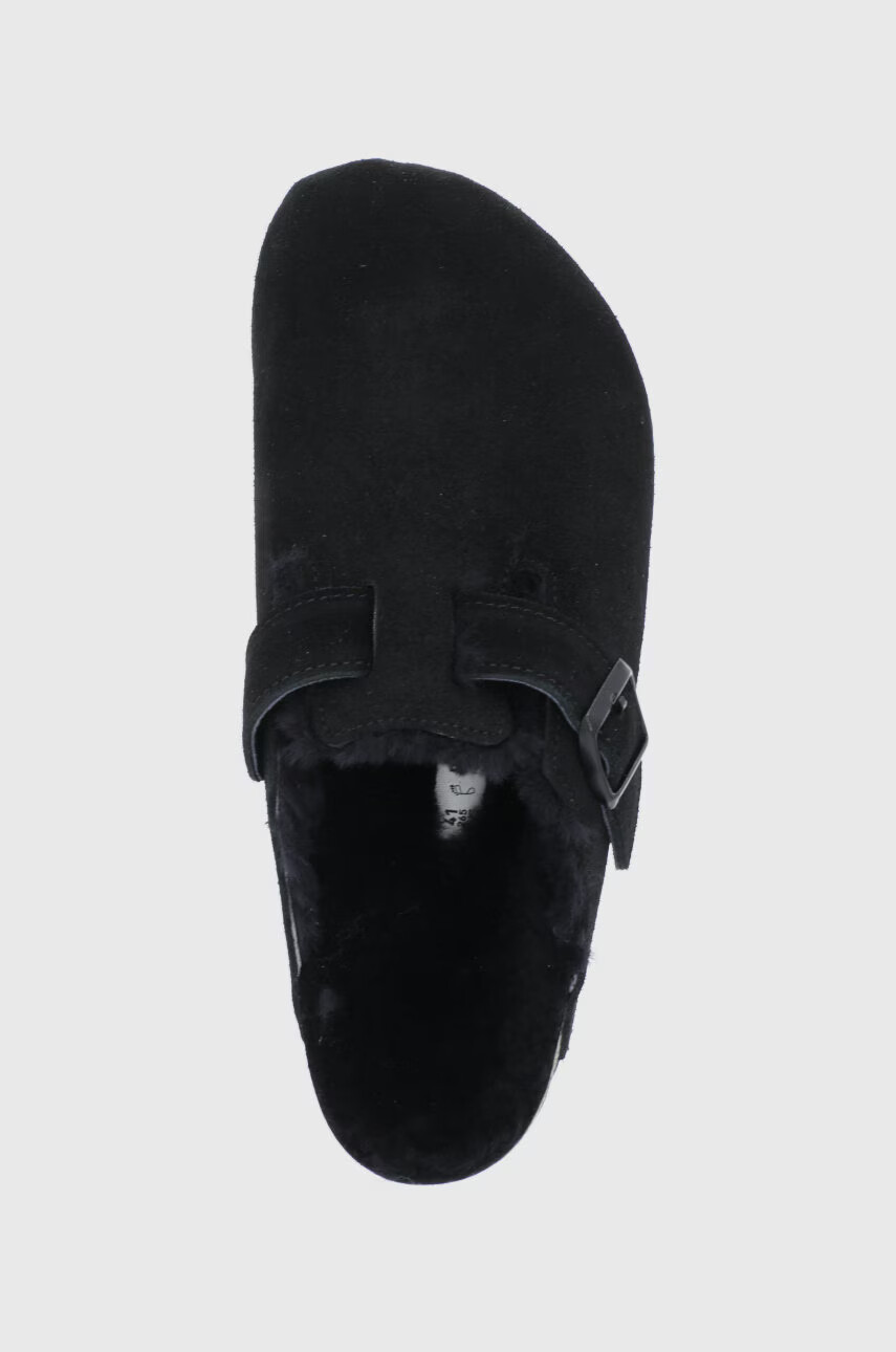 Birkenstock Велурени чехли Boston VL/Fell в черно - Pepit.bg