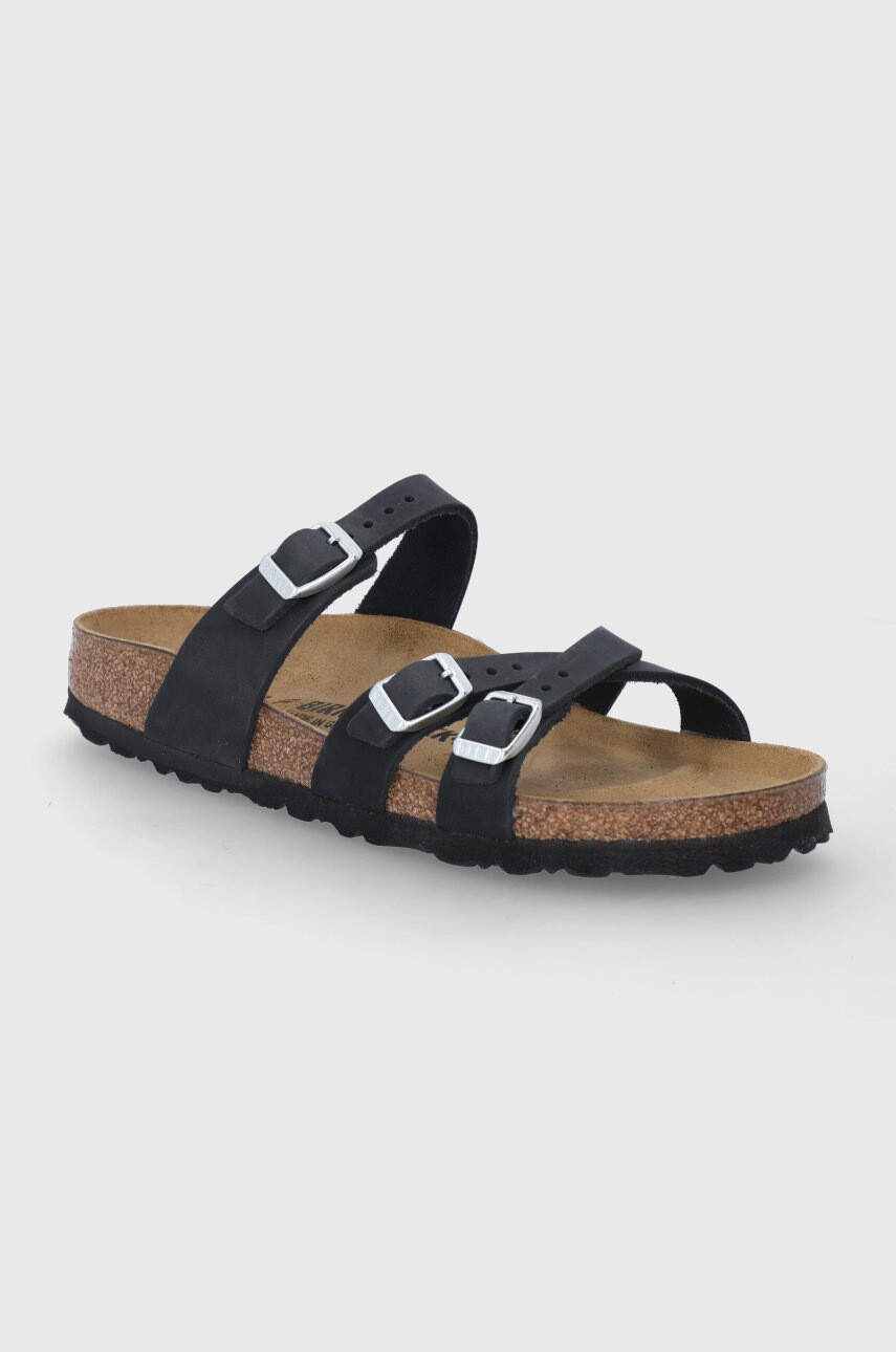 Birkenstock Велурени чехли Franca дамски в черно - Pepit.bg