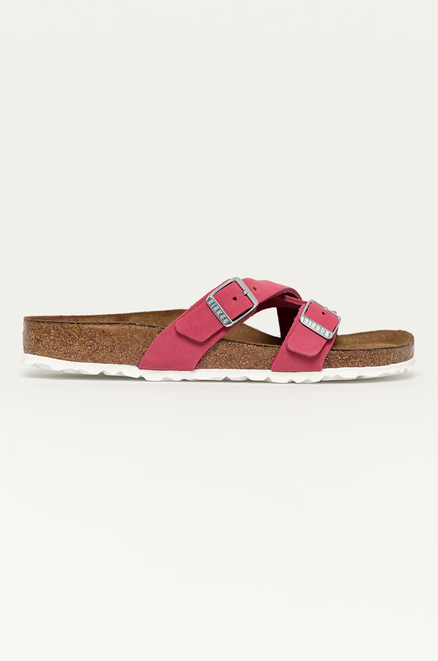 Birkenstock Велурени чехли дамски в розово - Pepit.bg