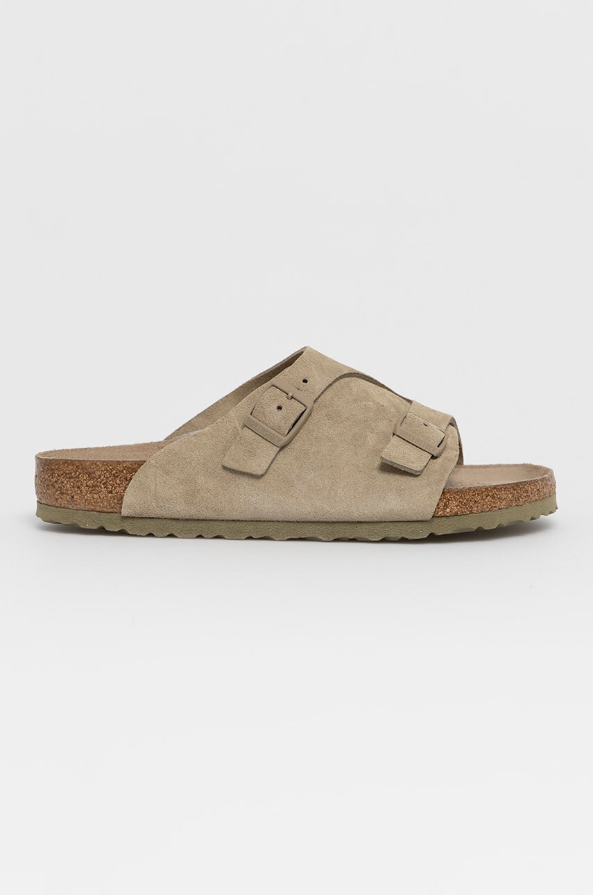 Birkenstock Велурени чехли мъжки в зелено - Pepit.bg