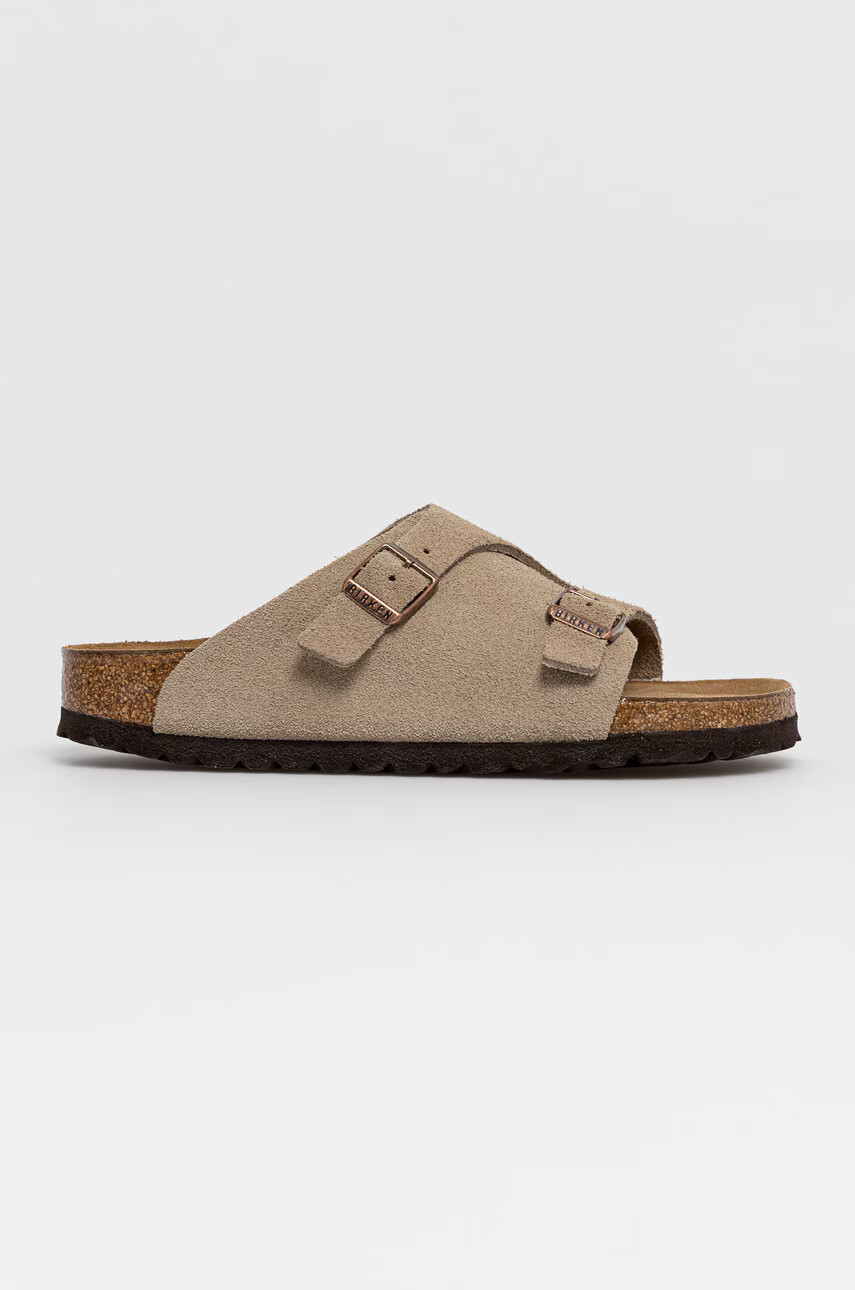 Birkenstock Велурени чехли дамски в бежово - Pepit.bg