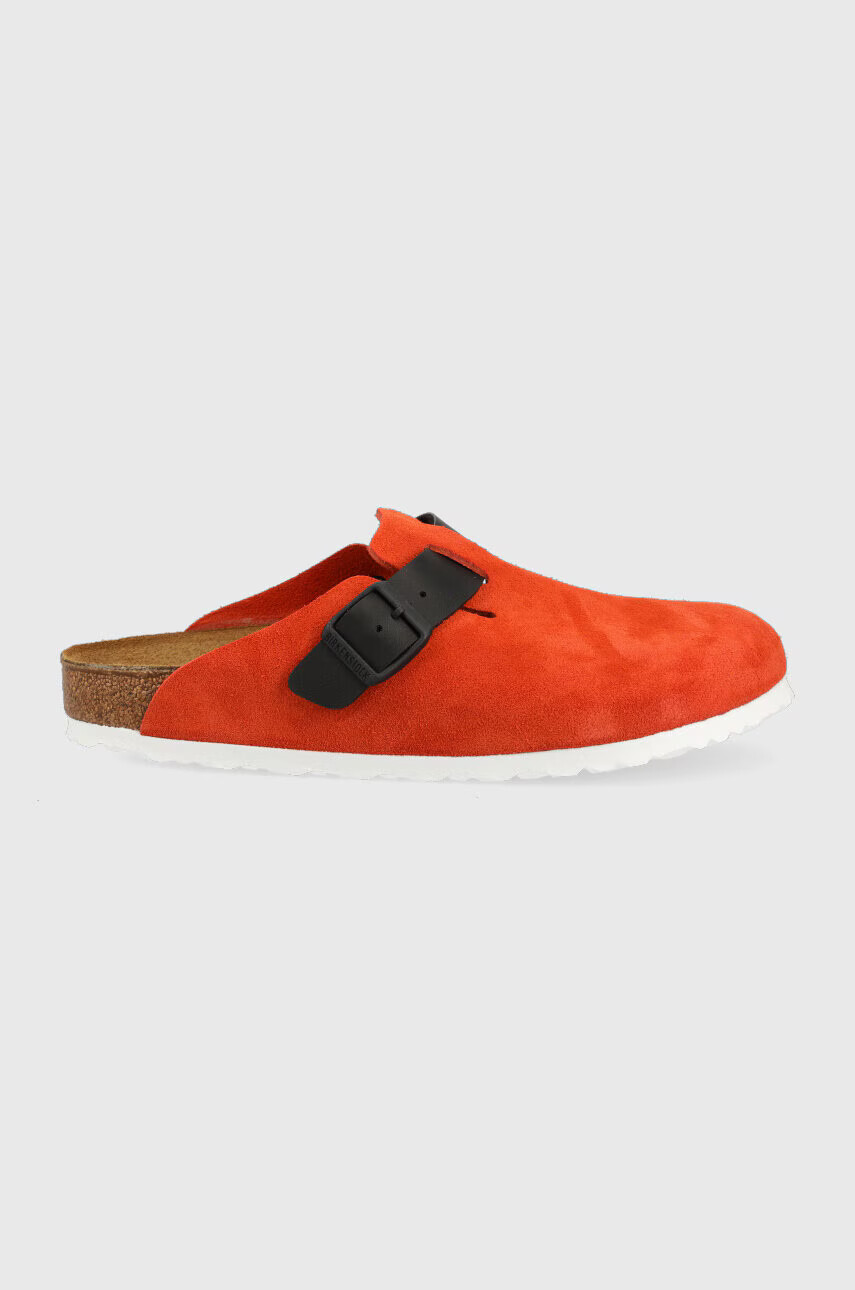 Birkenstock Велурени чехли в оранжево Boston - Pepit.bg
