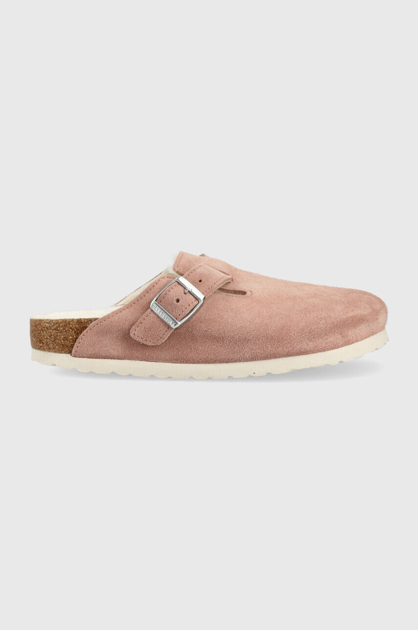 Birkenstock Велурени чехли Boston в розово - Pepit.bg