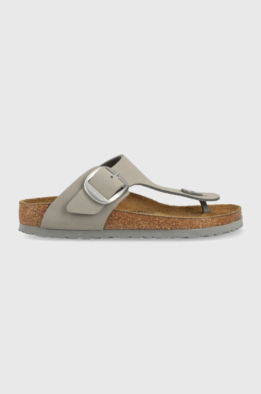 Birkenstock Велурени джапанки Gizeh Big Buckle в сиво с равна подметка 1022205 - Pepit.bg