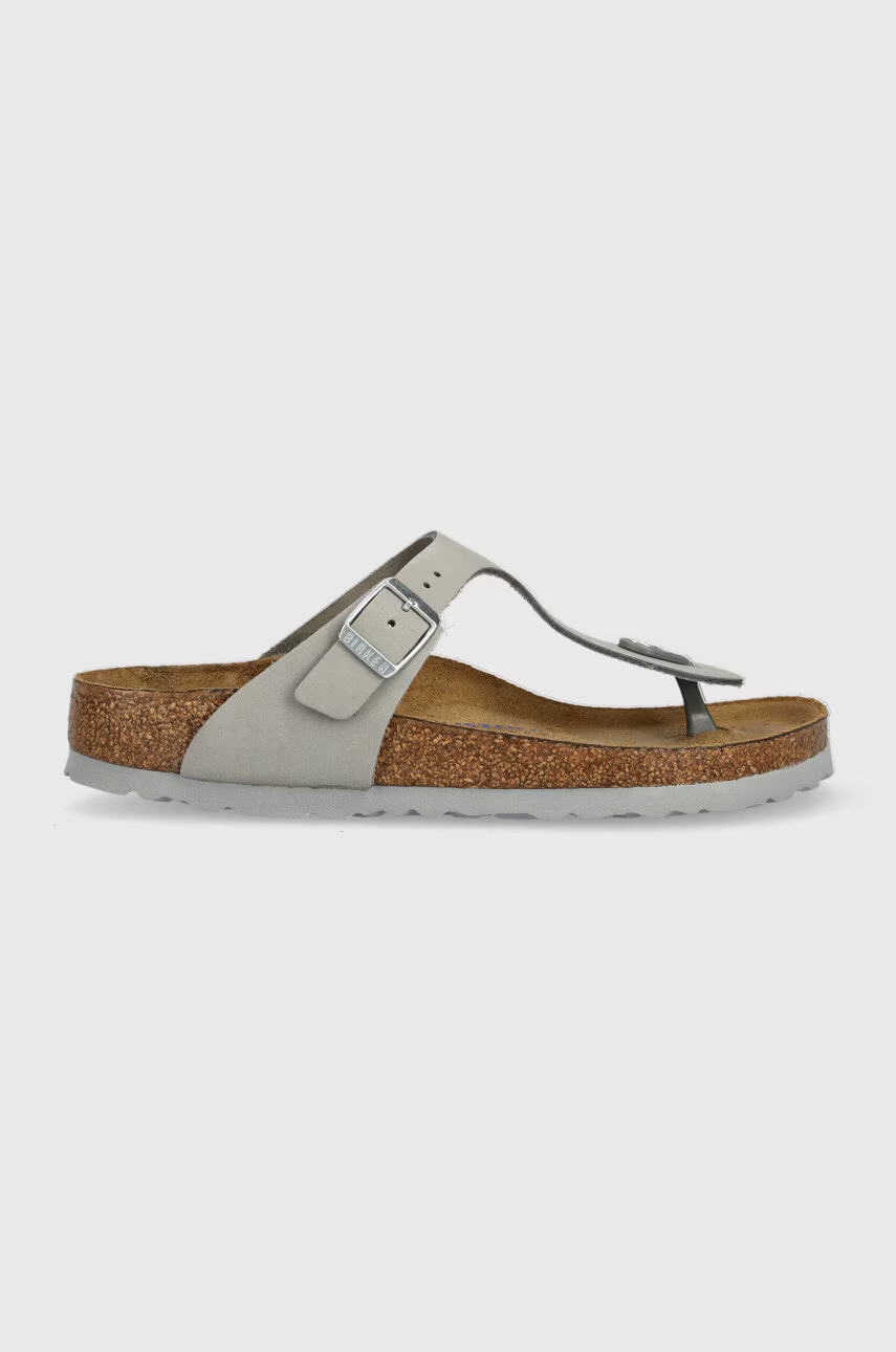 Birkenstock Велурени джапанки Gizeh SFB в сиво с равна подметка - Pepit.bg