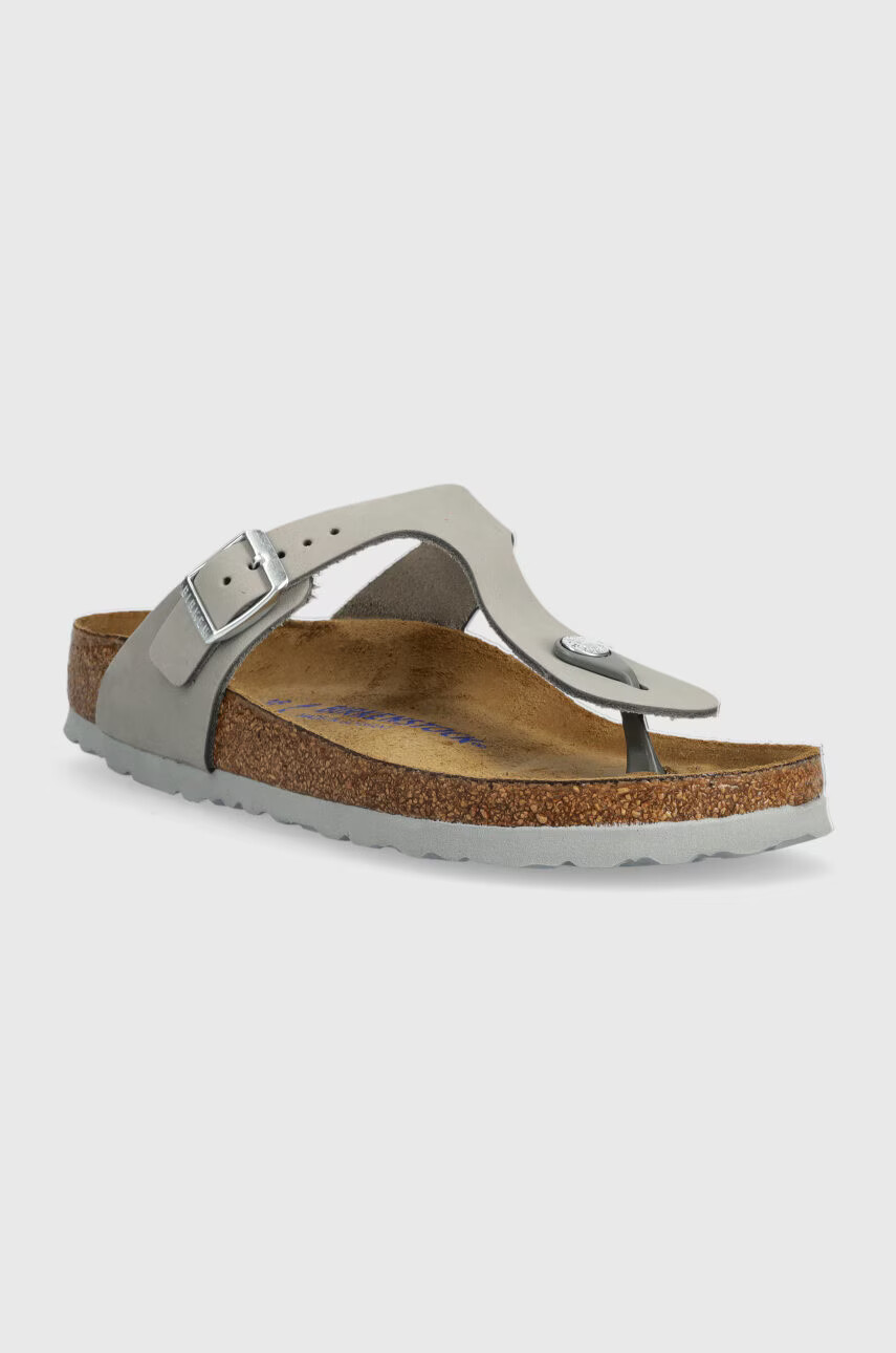 Birkenstock Велурени джапанки Gizeh SFB в сиво с равна подметка - Pepit.bg