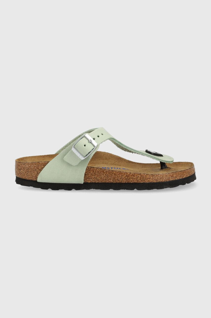 Birkenstock Велурени джапанки Gizeh SFB в зелено с равна подметка 1024062 - Pepit.bg