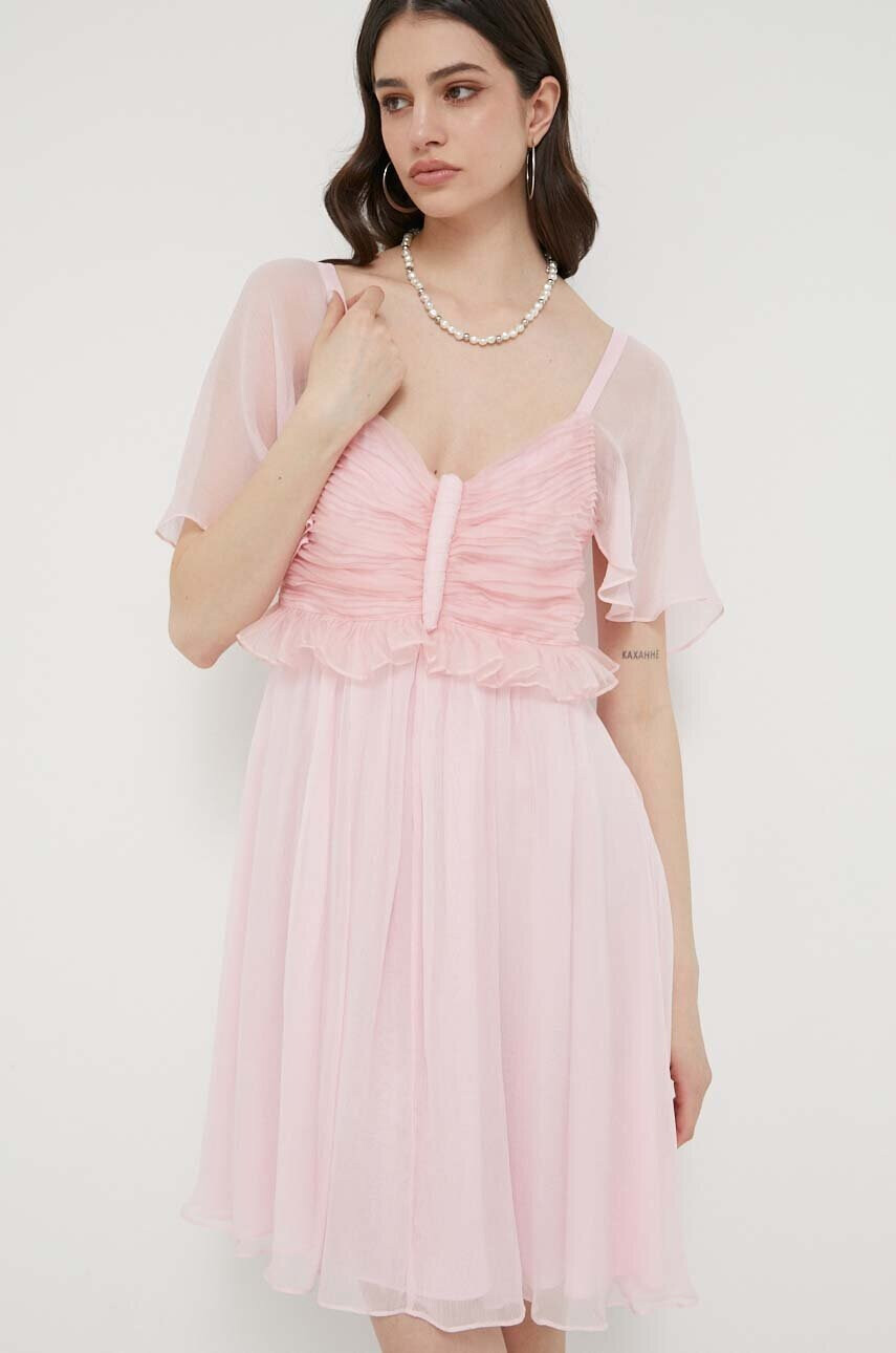 Blugirl Blumarine Рокля с коприна в розово къс модел разкроен модел - Pepit.bg