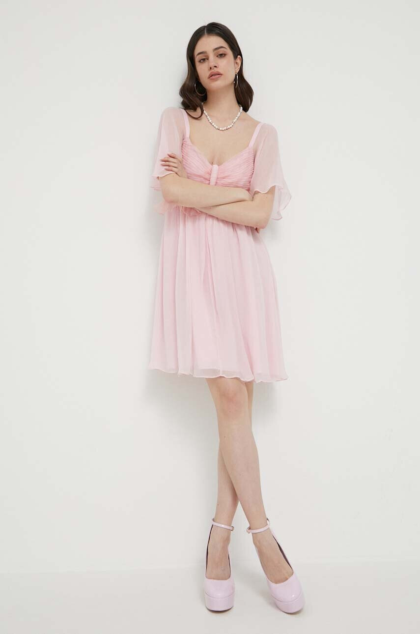 Blugirl Blumarine Рокля с коприна в розово къс модел разкроен модел - Pepit.bg