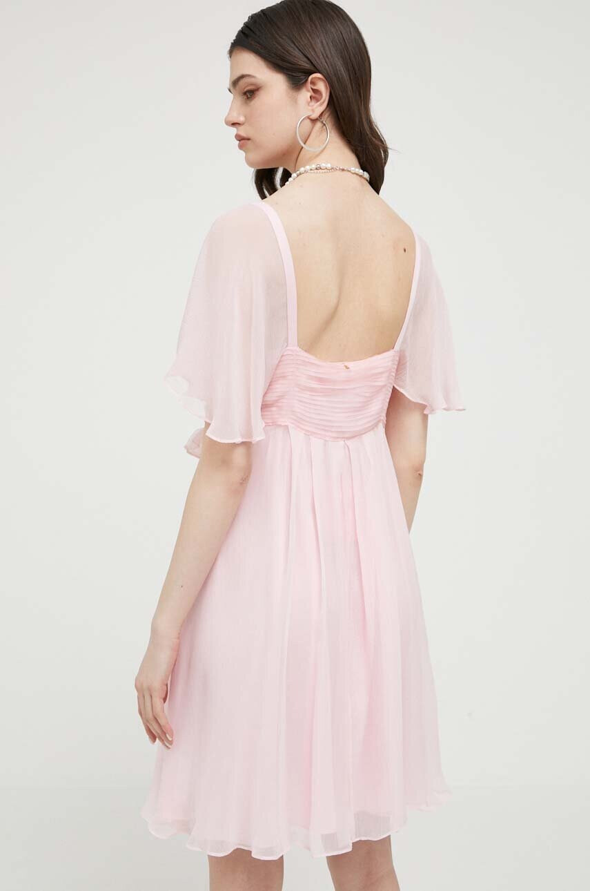 Blugirl Blumarine Рокля с коприна в розово къс модел разкроен модел - Pepit.bg