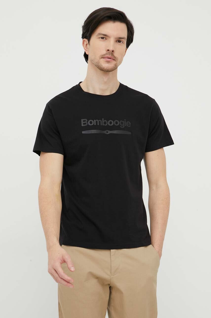 Bomboogie Памучна тениска в черно с принт - Pepit.bg