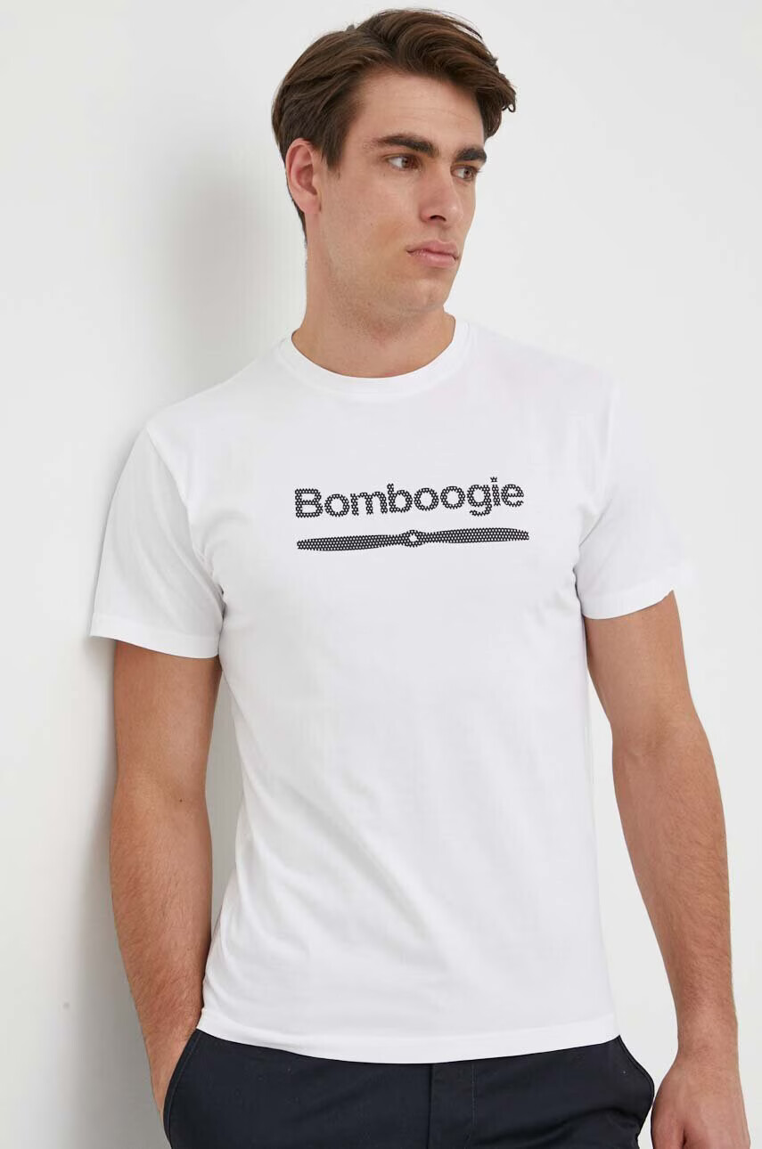 Bomboogie Памучна тениска в бяло с принт - Pepit.bg