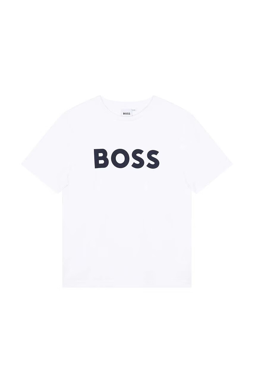 Boss Детска памучна тениска в бяло с принт - Pepit.bg