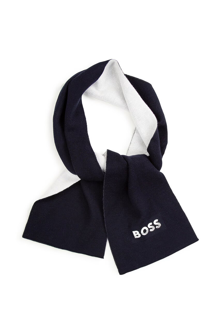 Boss Детски шал в тъмносиньо с принт - Pepit.bg