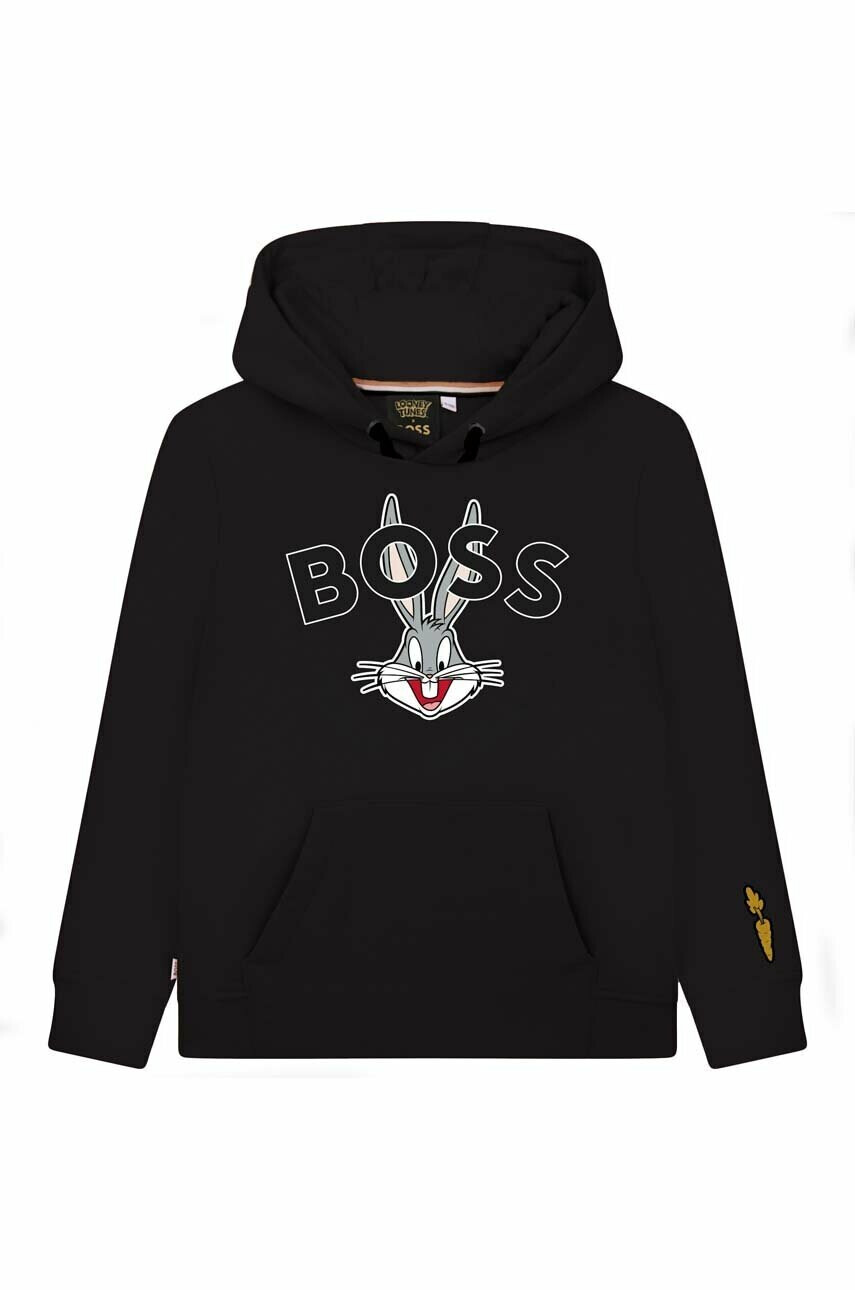 Boss Детски суичър x Looney Tunes в черно с качулка с принт - Pepit.bg