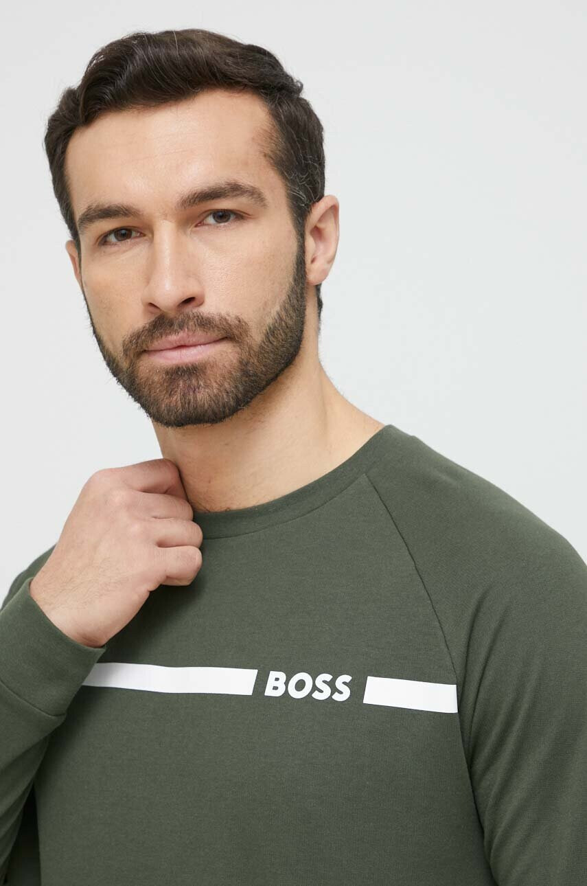 Boss Домашен суичър от памук в зелено с принт - Pepit.bg