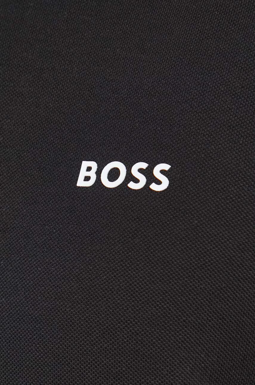 Boss Green Памучна тениска с яка BOSS в черно с принт - Pepit.bg