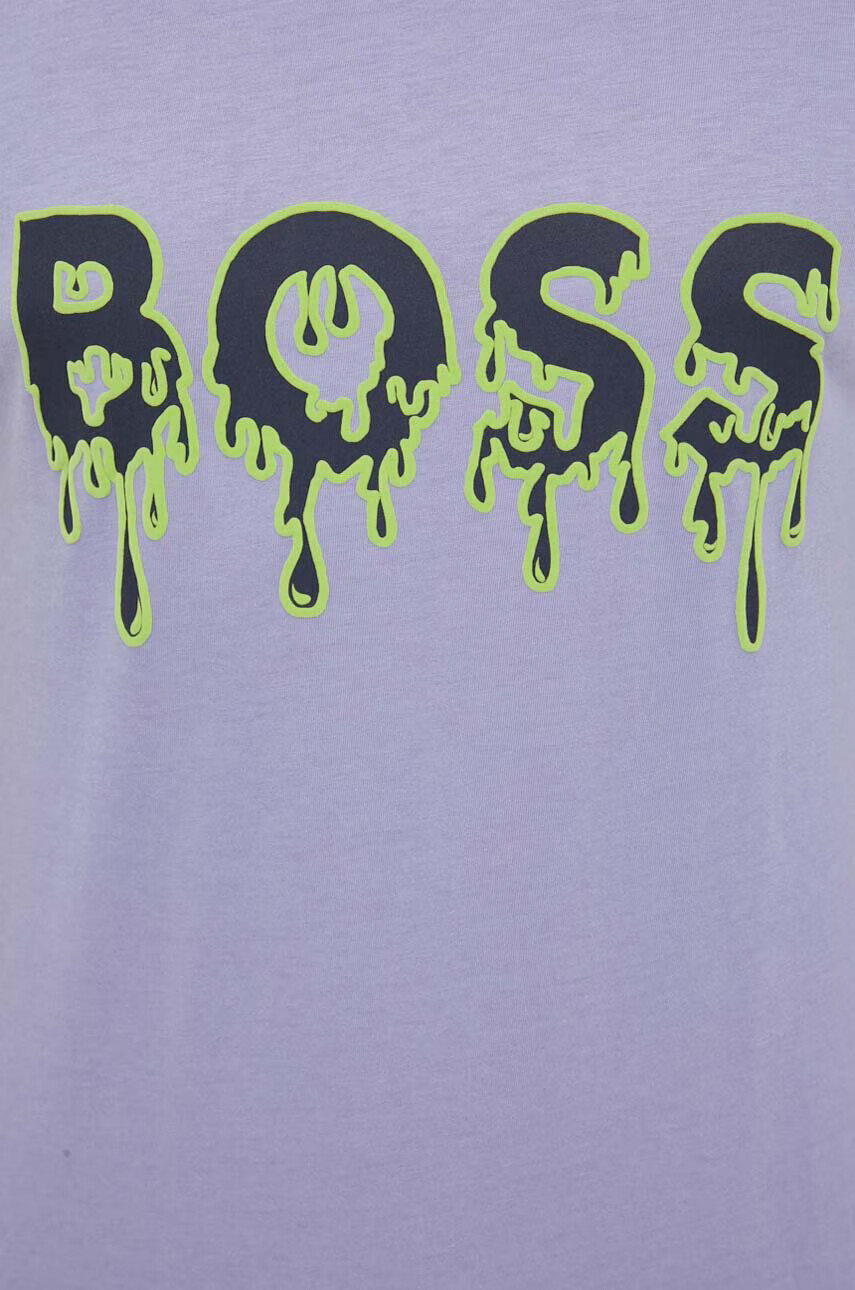 Boss Orange Памучна тениска BOSS в лилаво с принт - Pepit.bg