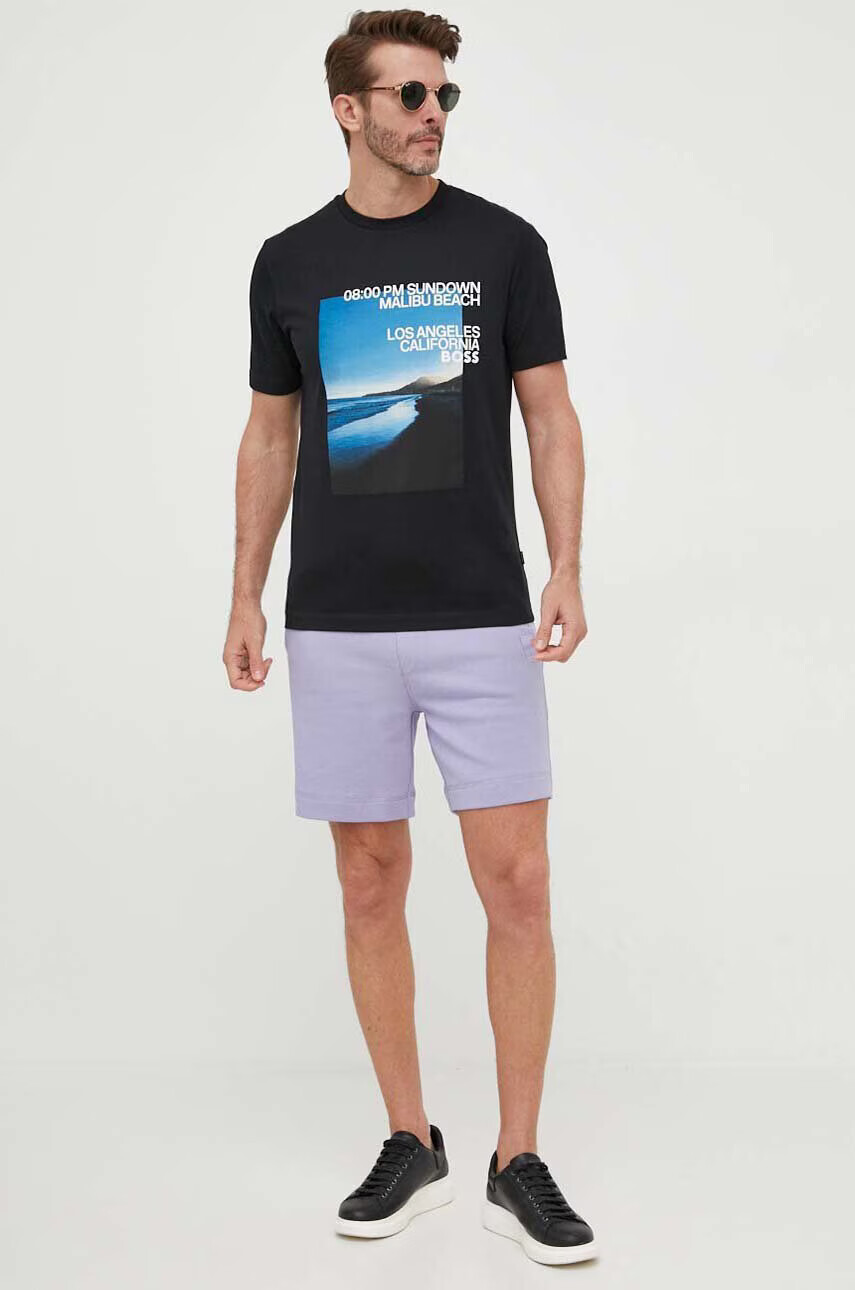 Boss Orange Памучен къс панталон BOSS BOSS CASUAL в лилаво - Pepit.bg